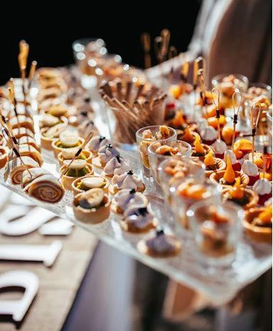 Canapés presented on a tiered tasting display
