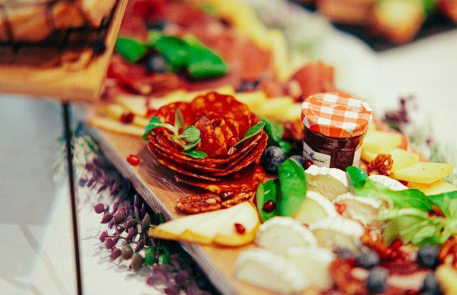 Charcuterie board with cheeses and cured meats