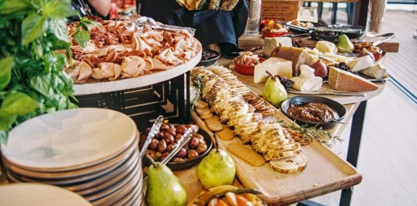 Buffet table styled for a corporate event
